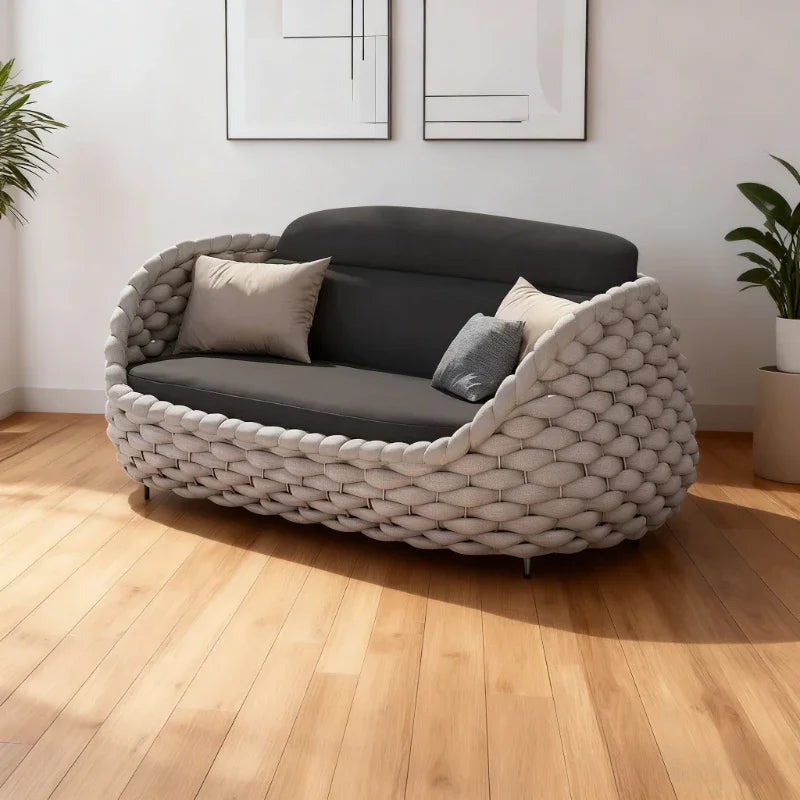 All-Weather Rattan Outdoor Sofa Set Leisure Terrace Furniture For Villa Balcony Living Room Courtyard Combination Double Chair