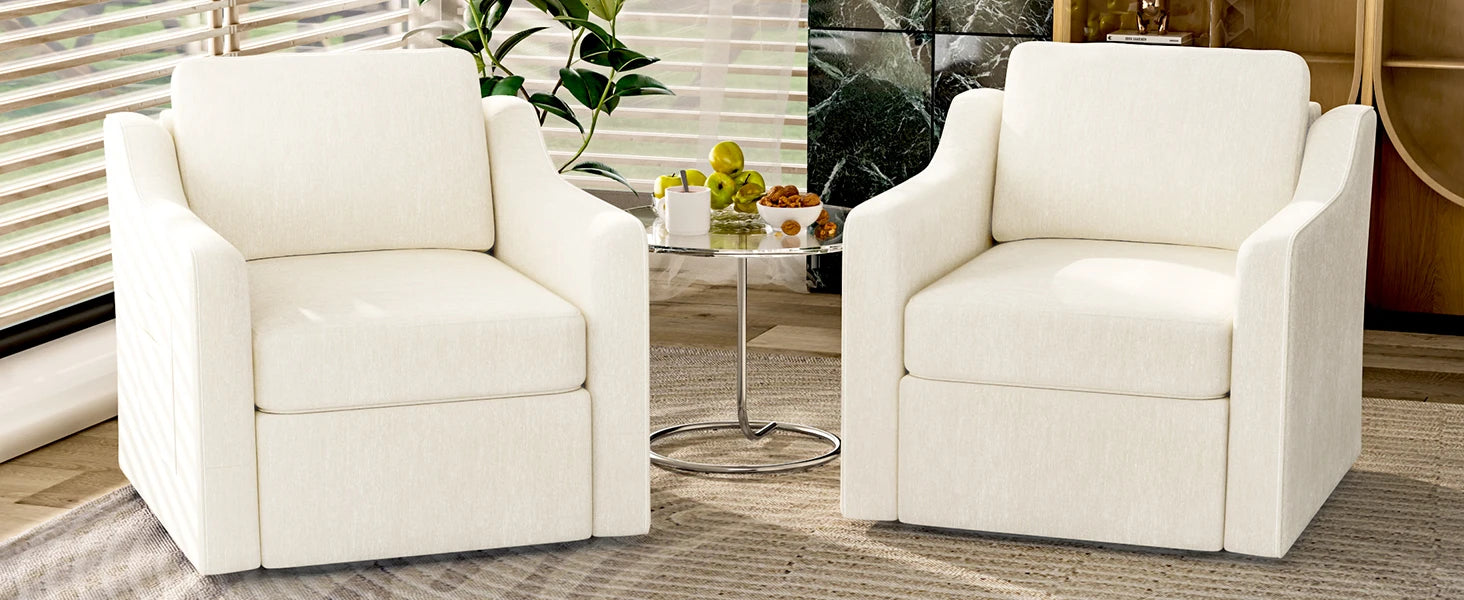 360° Swivel Accent Chair Set of 2, Large Comfy Reading Chairs, Accent Square Single-seat Armchair Upholstered Sofa