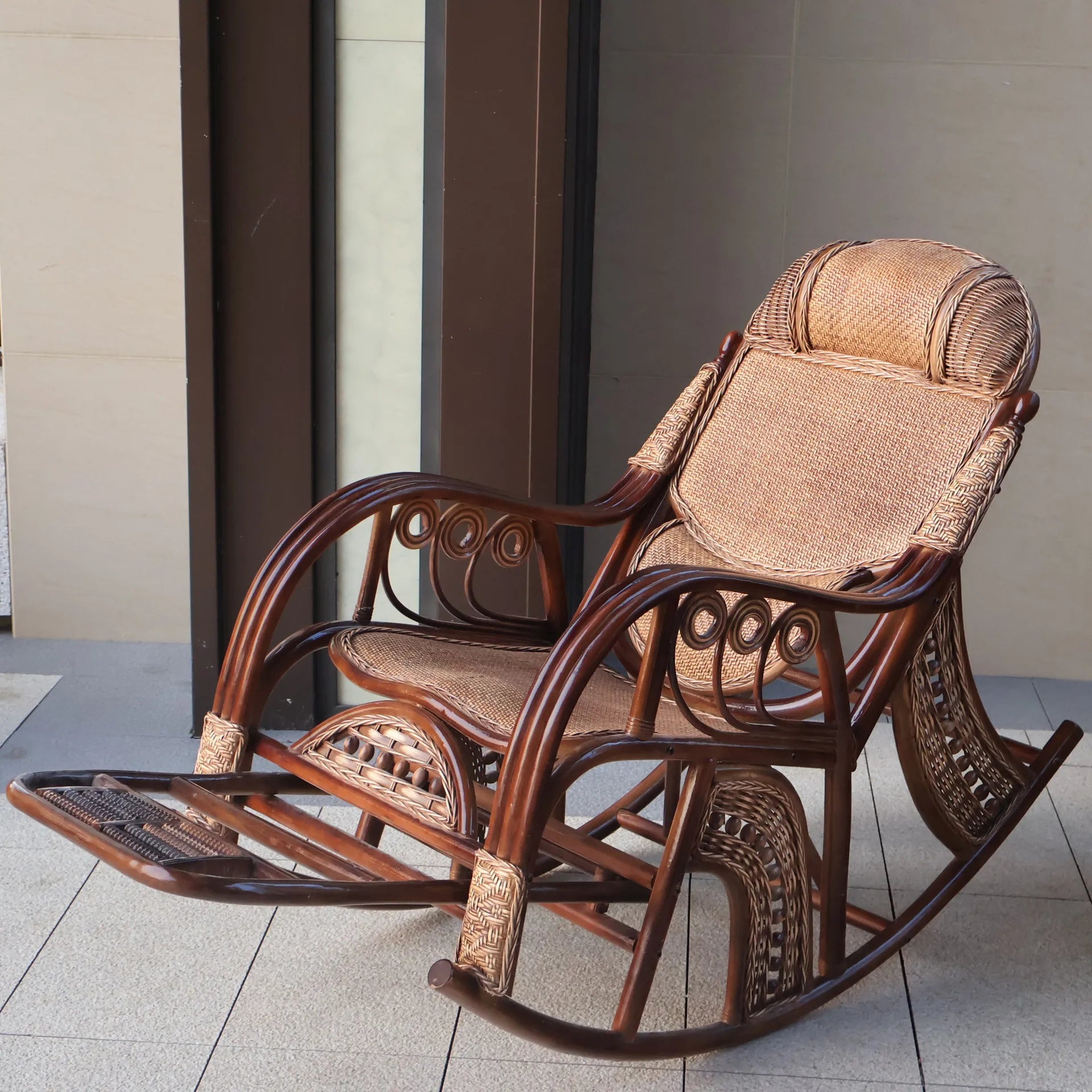 Natural rattan rocking chair elderly recliner balcony