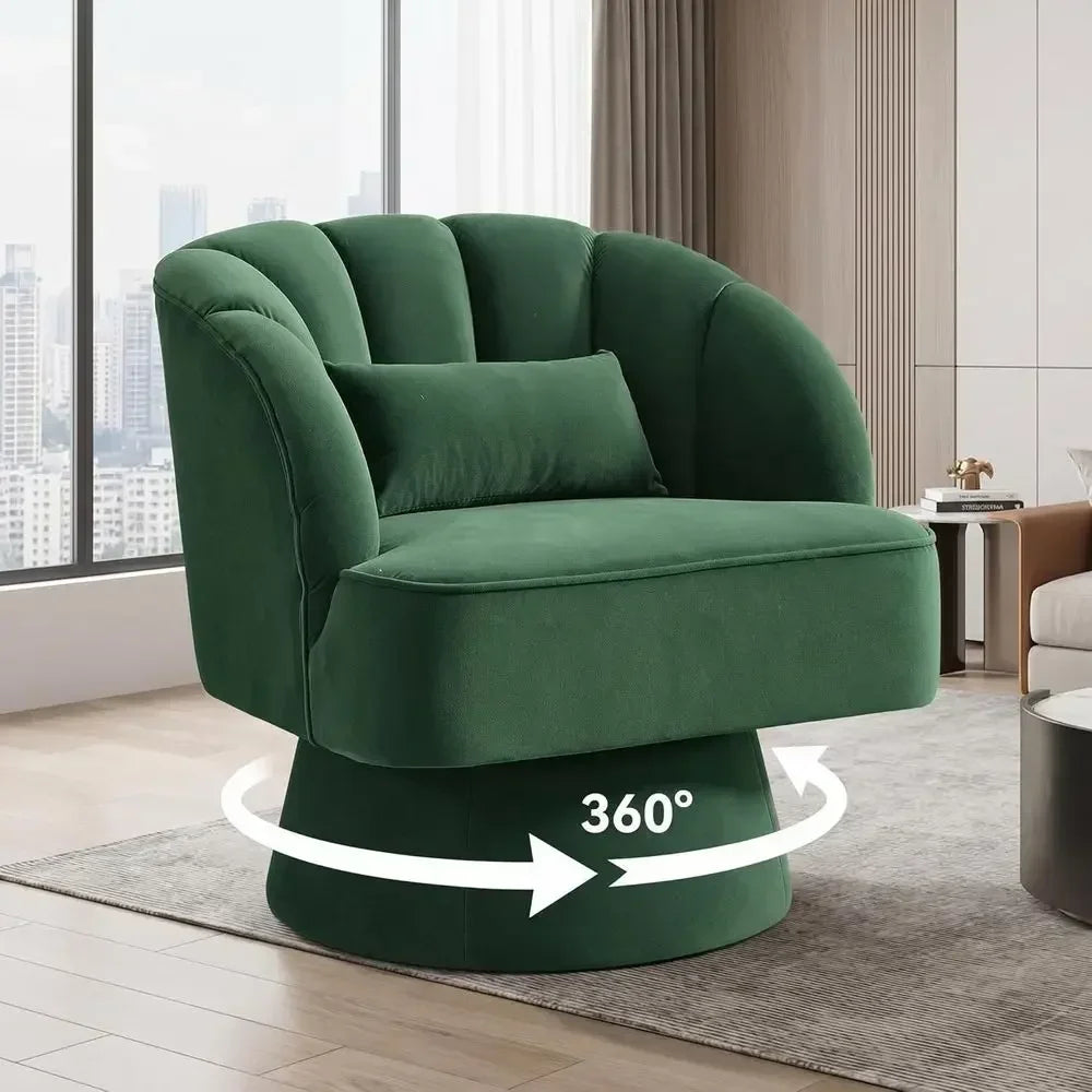 360° Swivel Velvet Armchair with Striped Backrest and Plush Padding for Lounge, Living Room, Bedroom, and Reading Nook