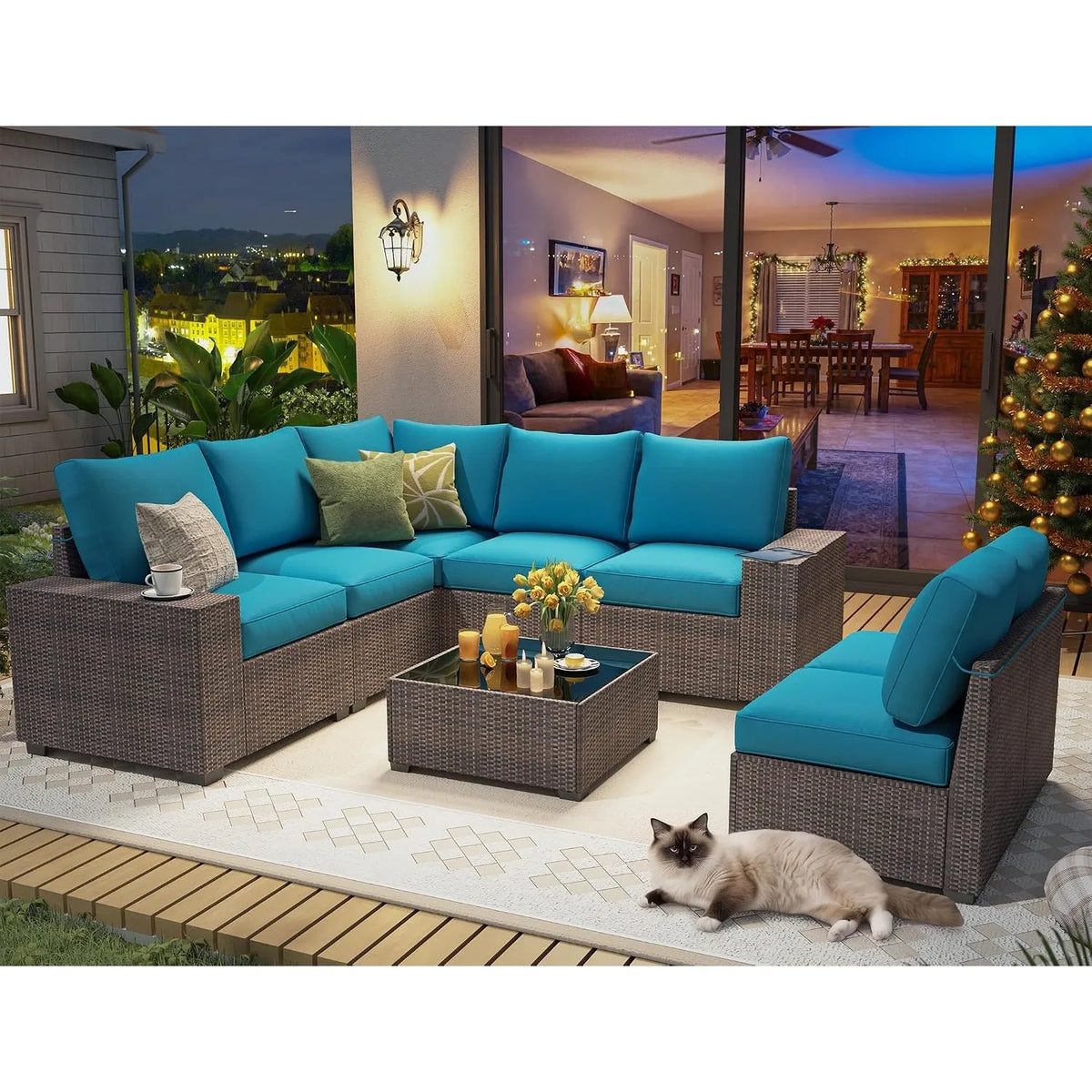 Modern Modular Patio Furniture Set,Sectional Sofa,for Backyard&Garden,8‑Pc, Custom