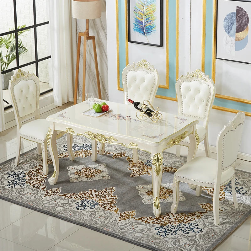 #wood marble dining table dining chairs set 4 European dining table and chair combination cream style living room household home