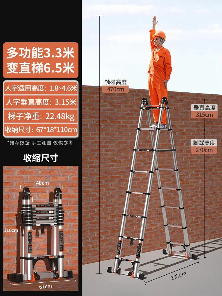 Aluminum Alloy Telescopic Ladder Thickened Stainless Steel Step Ladders Folding Lift Herringbone Ladder Home Portable Ladder B Y