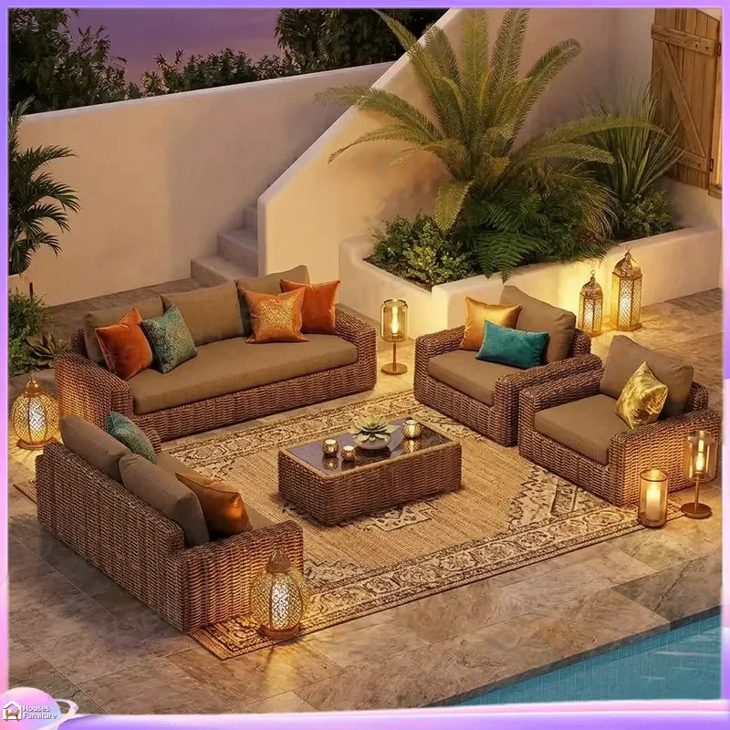 Modern Outdoor Wicker Sofa Set PE Rattan Aluminum Garden Furniture Patio Terrace Balcony Courtyard Villa Apartment Leisure