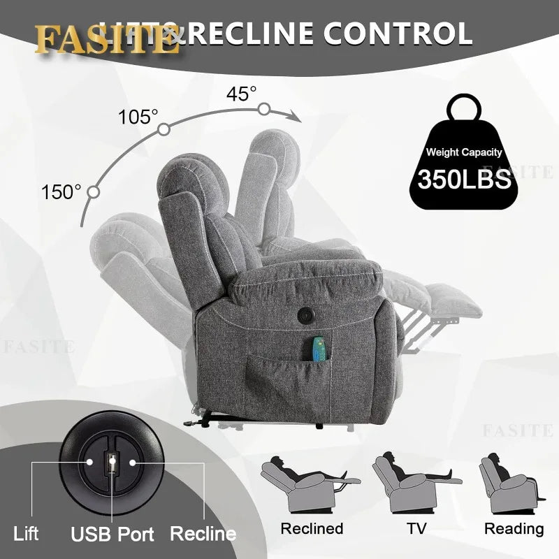 Large Power Lift Recliner Chairs with Massage and Heat for Elderly Big People