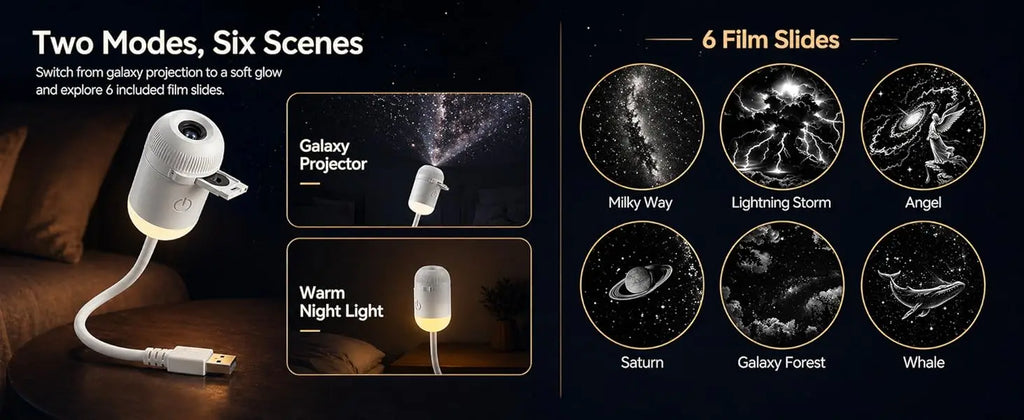 Mini USB Bedside Night Light Projection Ambient Light 36 Slides Galaxy Starry Sky Projector Lamp for Home Room Decor Kids Gifts