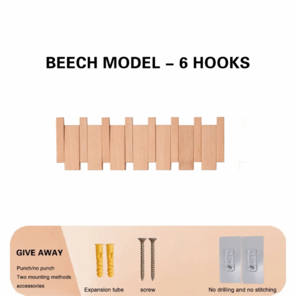 Creative Wall Mounted Wood Coat Racks Piano Key Shaped with 8 Hooks Entry Door Porch Hanging Hook Art Clothes Hook Home Decor