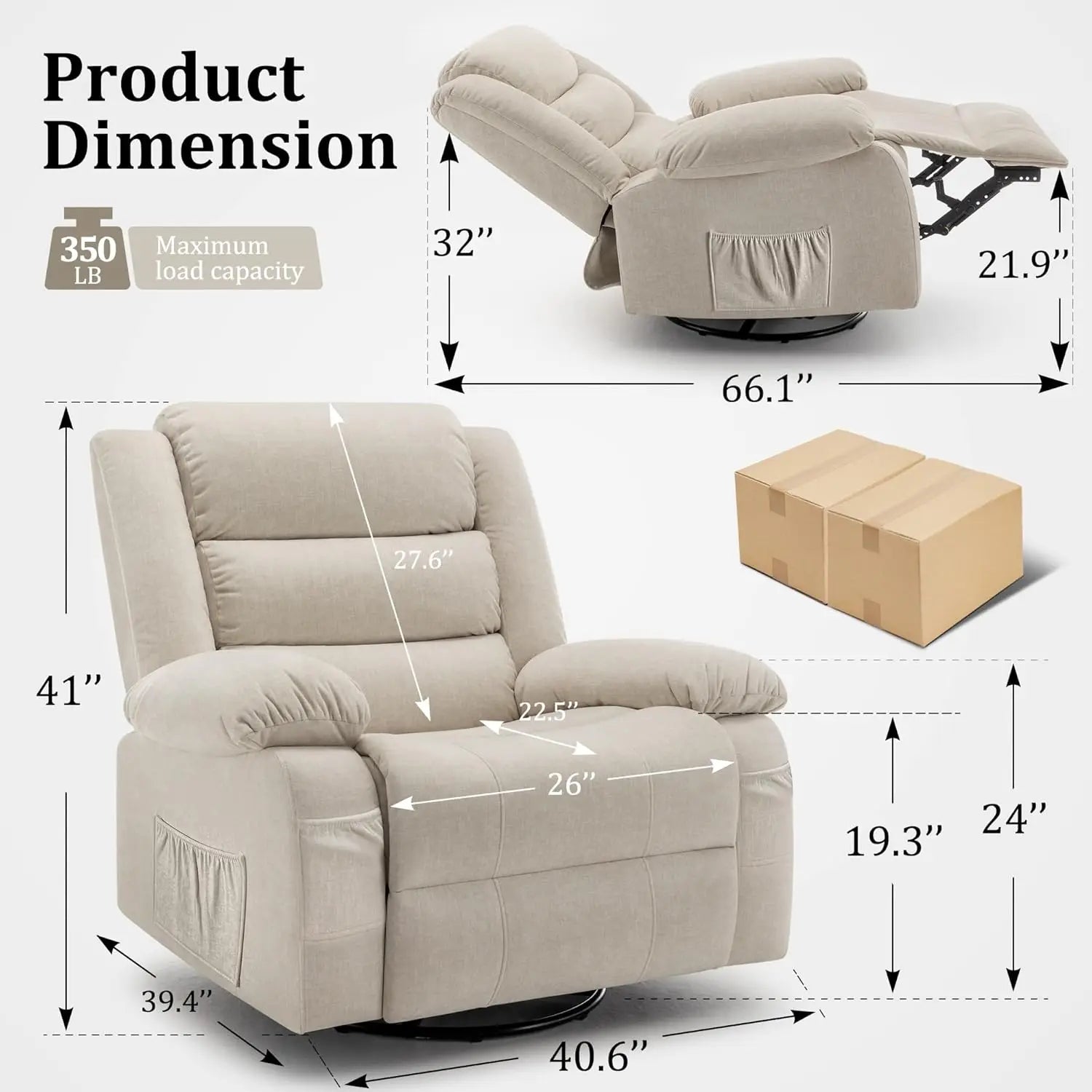 Oversized Recliner Chair, Extra Wide Rocking Chair with Massage and Heat, 360° Swivel Rocker Recliner for Adults,, Custom