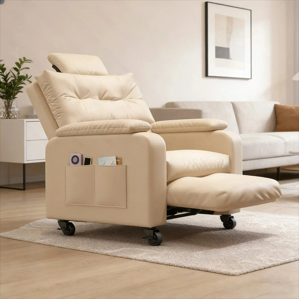 Soft Relaxing Armchair for Home Office Living Room Bedroom Adjustable Single Sofa Chair with Caster Cozy Reclining Lounge Chairs
