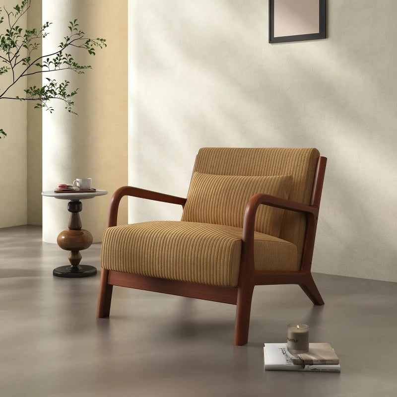 Mid Century Modern Accent Chair, Comfy Fabric Reading Chair with Solid Wood Frame, Easy Assembly Armchair for Living Room