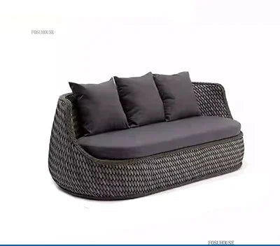 Nordic Outdoor Garden Sofa Double Rattan Sofa Chair Leisure Balcony Courtyard Waterproof Sunscreen Sofa Chair Garden Furniture F