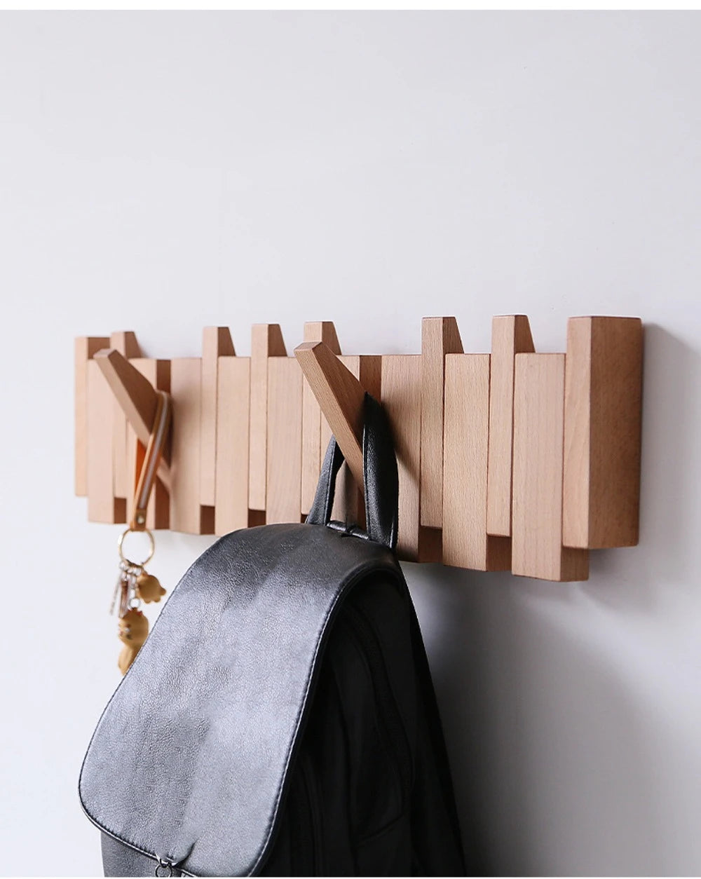 Creative Wall Mounted Wood Coat Racks Piano Key Shaped with 8 Hooks Entry Door Porch Hanging Hook Art Clothes Hook Home Decor