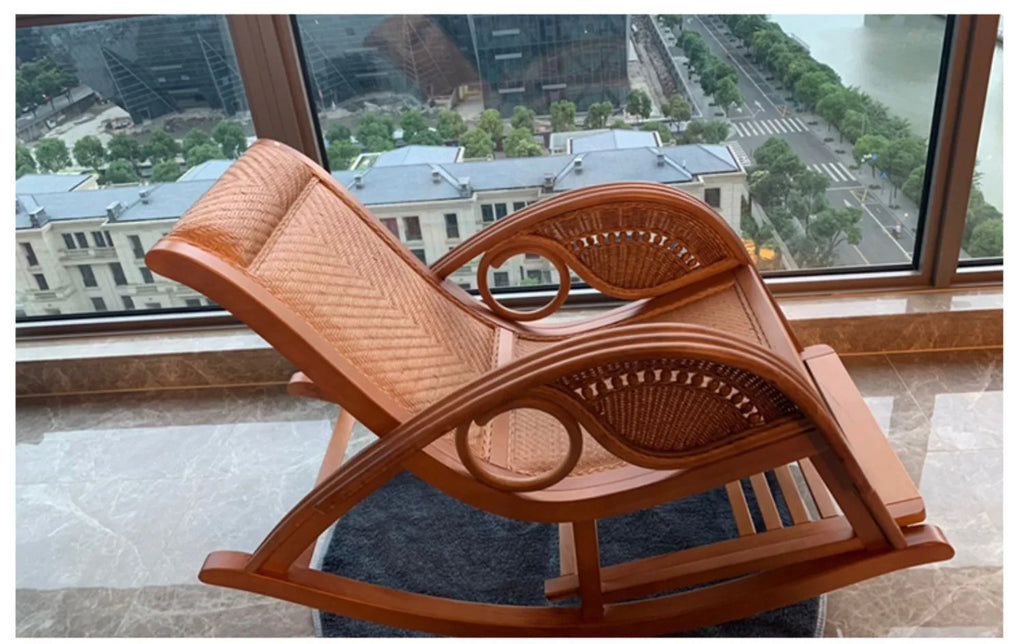 Rattan rocking chair Adult leisure recliner Natural rattan Xiao real rattan free chair Elderly solid wood new Chinese rocking ch