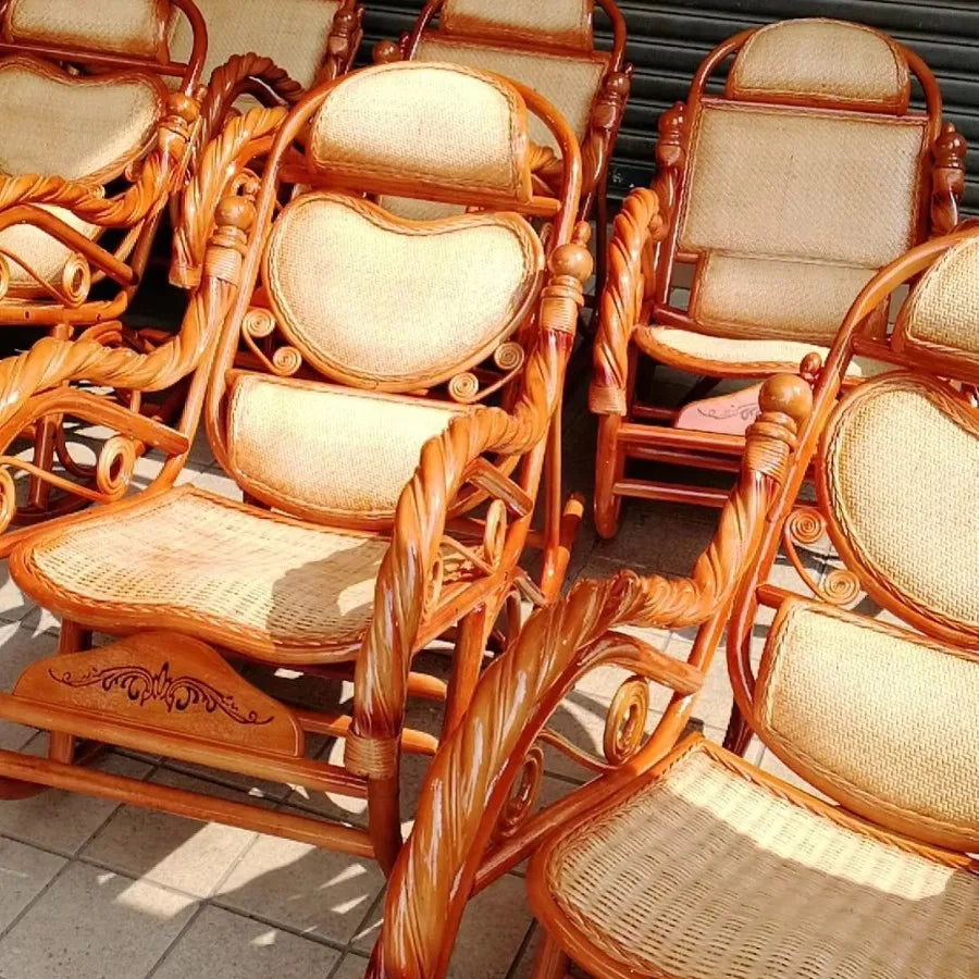 Balcony elderly rattan chair household large medium new Chinese real rattan recliner