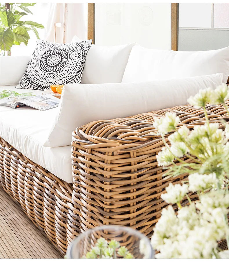 Outdoor rattan sofa  terrace leisure waterproof sunscreen balcony rattan chair outdoor villa garden combination