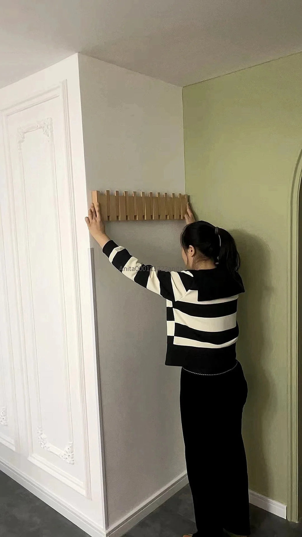 Solid Wood Door Back Coat Hooks Entrance Rack No Drilling Wall Mounted Clothes Hanger for Home Decor