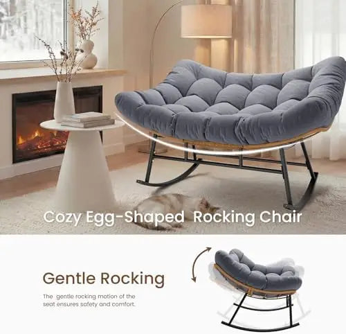 （Local US Inventory）Oversized Double Papasan Rocking Chair Outdoor Egg Rocker with High Back Water Resistant Cushion Rustproof U