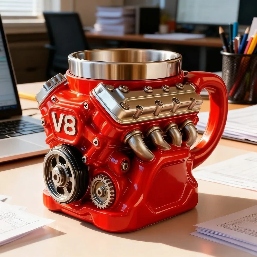 Funny Retro Engine Coffee Cup Double Wall Insulation With Handle Drinking Cup Resin 3D Stainless Steel Cup Mechanics