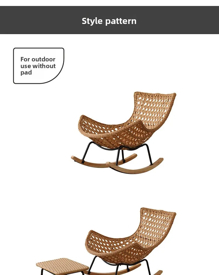 Rattan Rocking Chair for Sleeping Single Recliner Lounge Chair for Living Room Patio Outdoor Relaxing Seat Natural Wicker Rocker