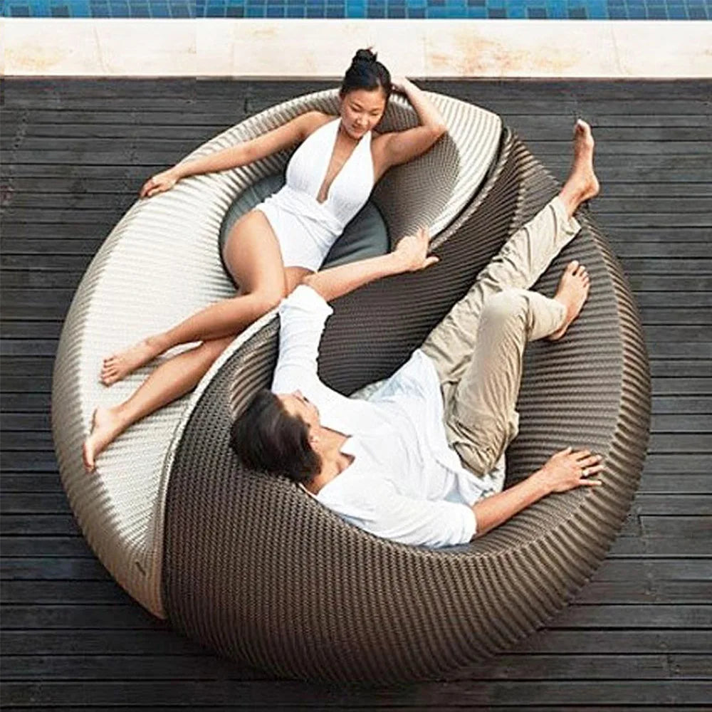 &Nordic Outdoor Rattan Lounge Chair Set & Sofa for Villa Garden Courtyard & Pool Use Non-Foldable Octagon Bed