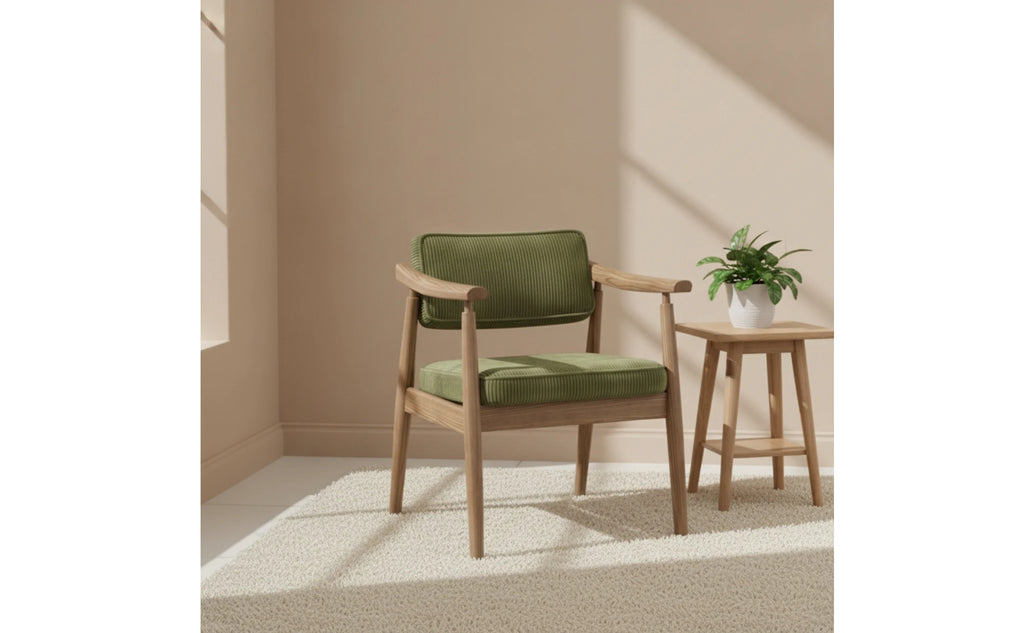 Corduroy Armchair Padded Ash Wood Chair Wood Chair with Cushions Minimalist for Reading Corner, Dining Room
