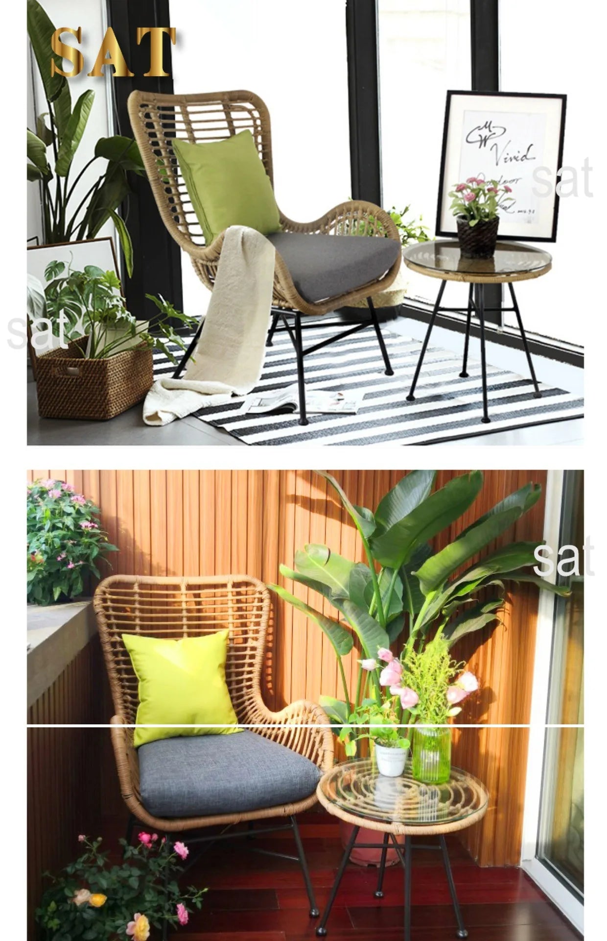 Rattan Patio Furniture Set Outdoor Wicker Bistro Chairs for Garden Use