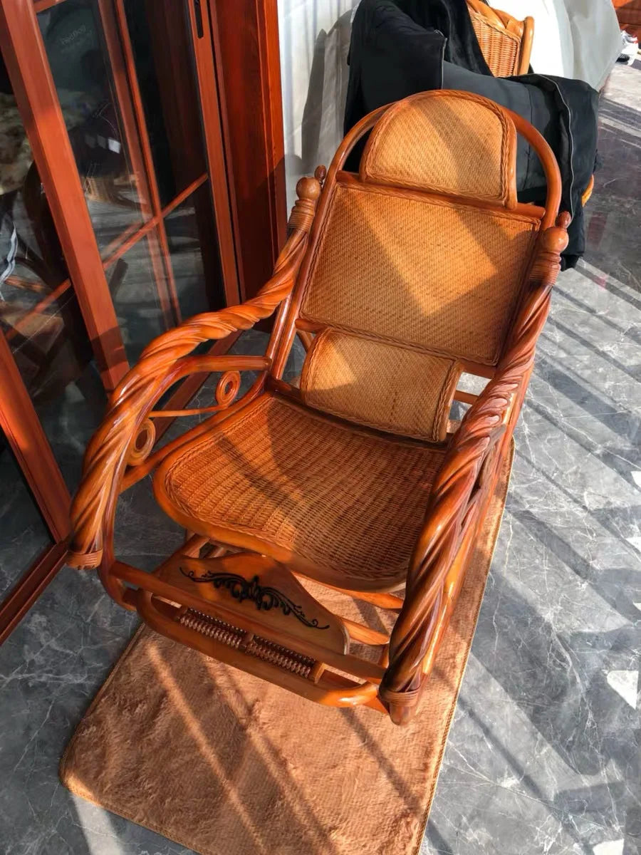 Home Balcony Leisure True Vine Elderly Rocking Chair Reliable Back Braided Rattan Chair Living Room
