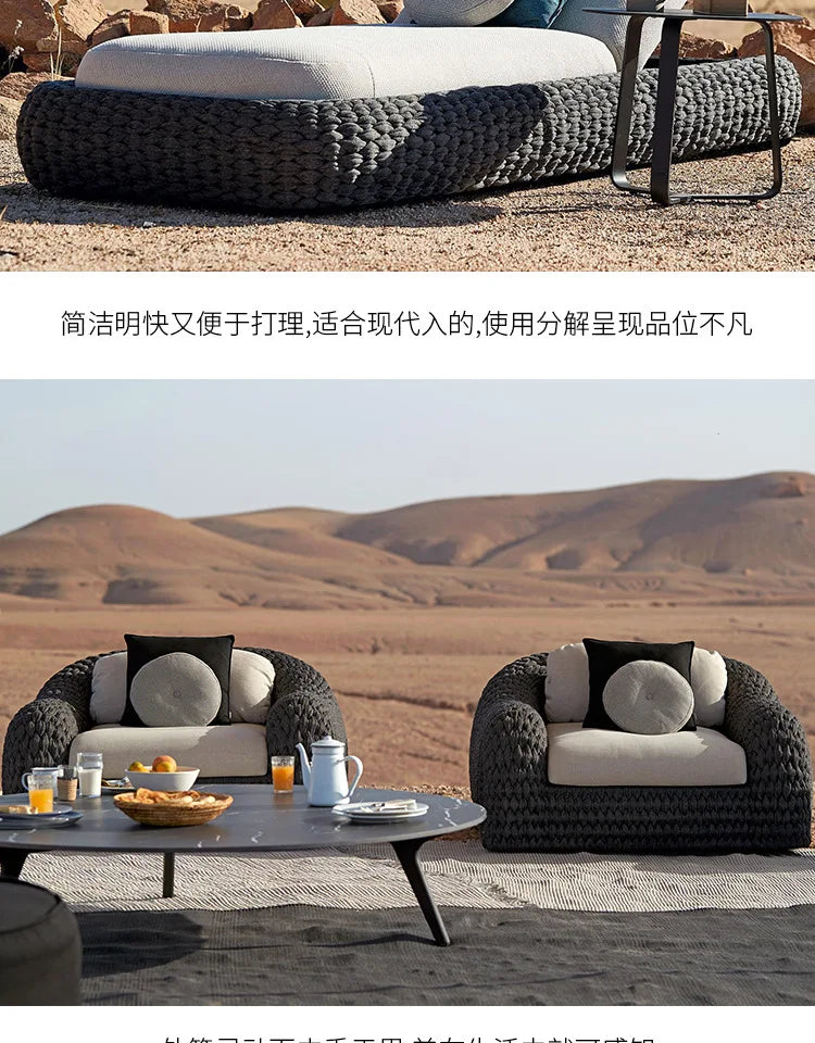 HYS Outdoor Rattan Sofa Combination Villa Courtyard Hotel Model Room Living Room Outdoor Homestay Leisure Rattan Chair