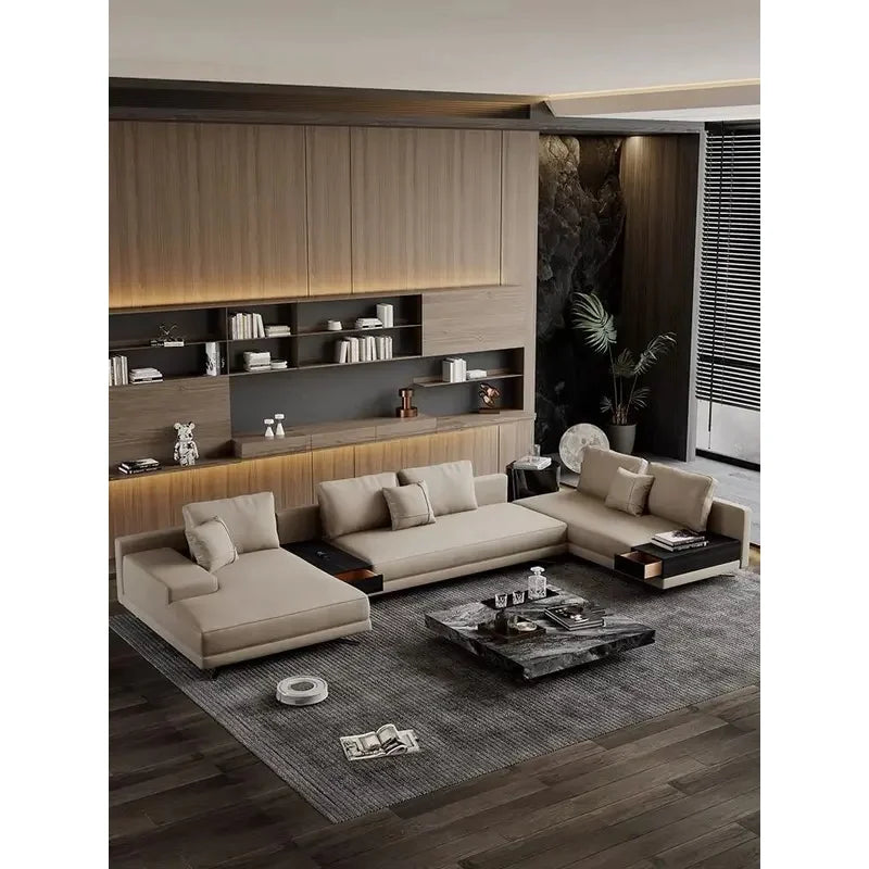 Luxury Design Sponge Filled L-Shape Sectional Sofa Set with Vacuum Packaging for Living Room Furniture