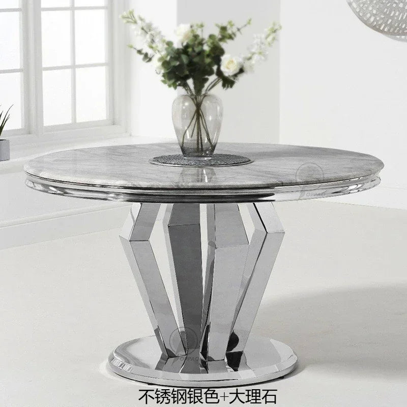 y8- High-End Stainless Steel Marble Round Dining Table and Chair Set for Home Post-Modern Minimalist