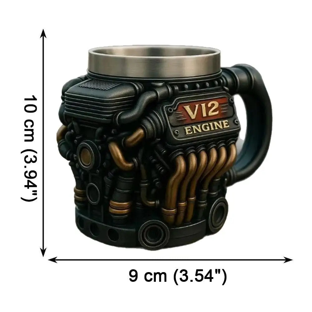V6 V8 V12 Vintage Engine Coffee Cup Insulation Water Mug for Car Enthusiasts Mechanics Engineers Fathers Men Boyfriends Gifts