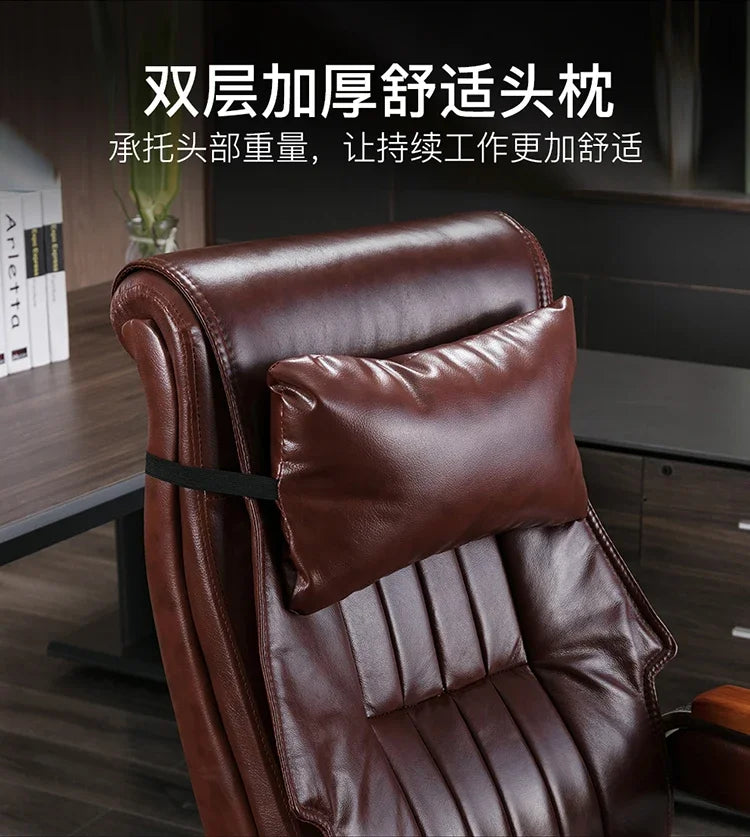 Genuine Leather Office Chair with Massage and Reclining High Back Ergonomic Desk Chair Home Business Use Comfortable Computer