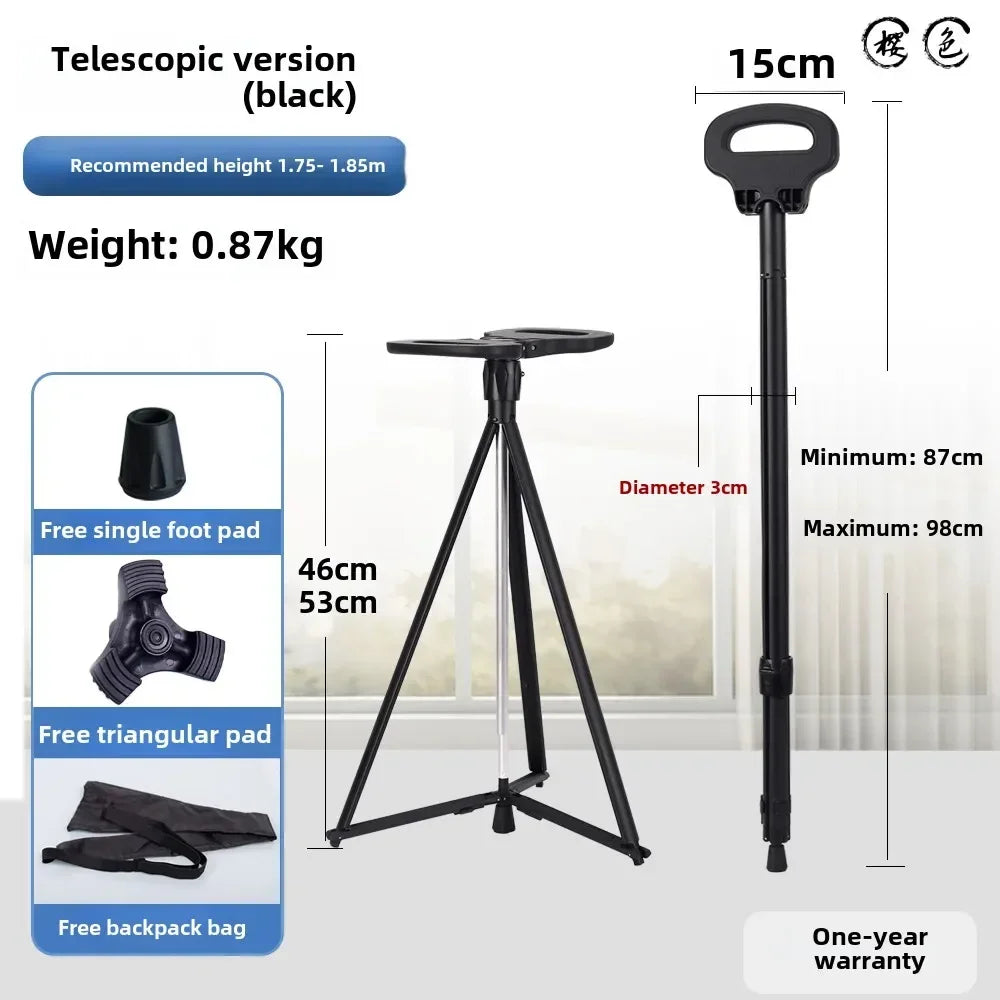 Elderly crutches Multifunctional cane chair Non-slip portable stool Light walker