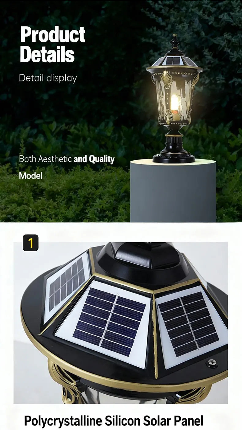 Solar Outdoor Door Post Lights LED Wall Lamps Energy Saving Fence Post Lighting for Courtyard Entrance Garden Lighting