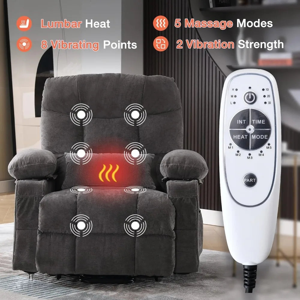 Power Lift Recliner Chair for Elderly with Vibration Massage & Lumbar Heat, Electric Recliner Sofa with Cup Holders, USB Port