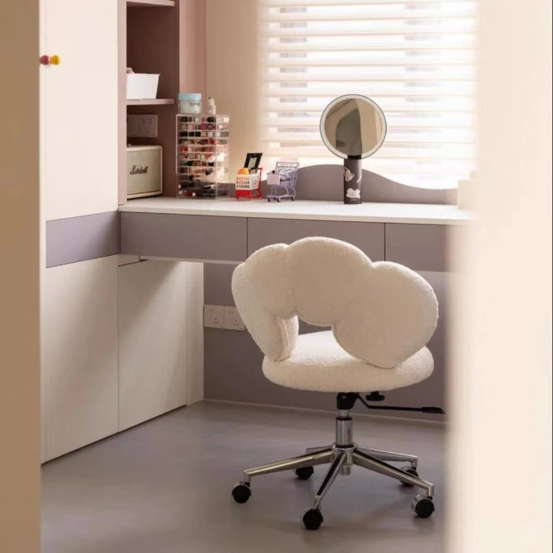 Cream Wind Living Room Chairs Furniture Dressing Stool Rotatable Chair Lamb Wool Small Internet Celebrity Stool Computer Stool