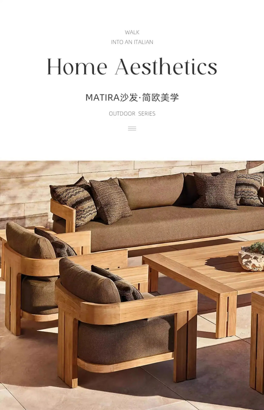 For Outdoor Solid Wood Sofa Waterproof Sun Protection Anti-Corrosion Garden Courtyard Villa Patio Furniture Durable