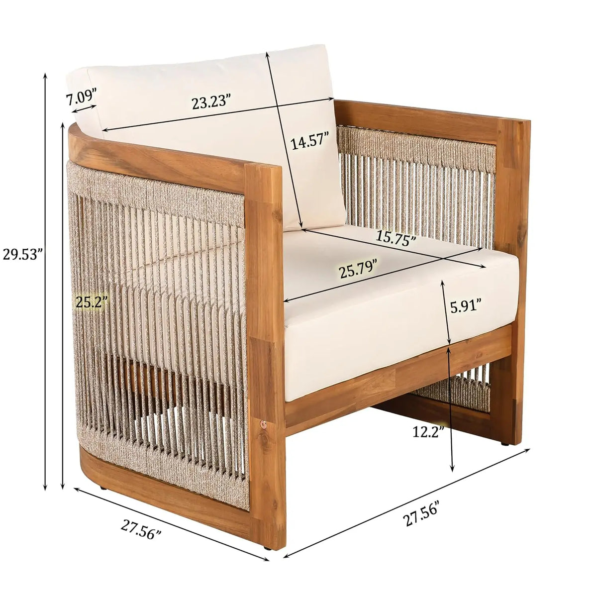4-Piece Patio Set, All Weather Sectional w/ 2 Chairs, Loveseat & Table, Acacia Wood Outdoor Furniture with Cushions, Customized