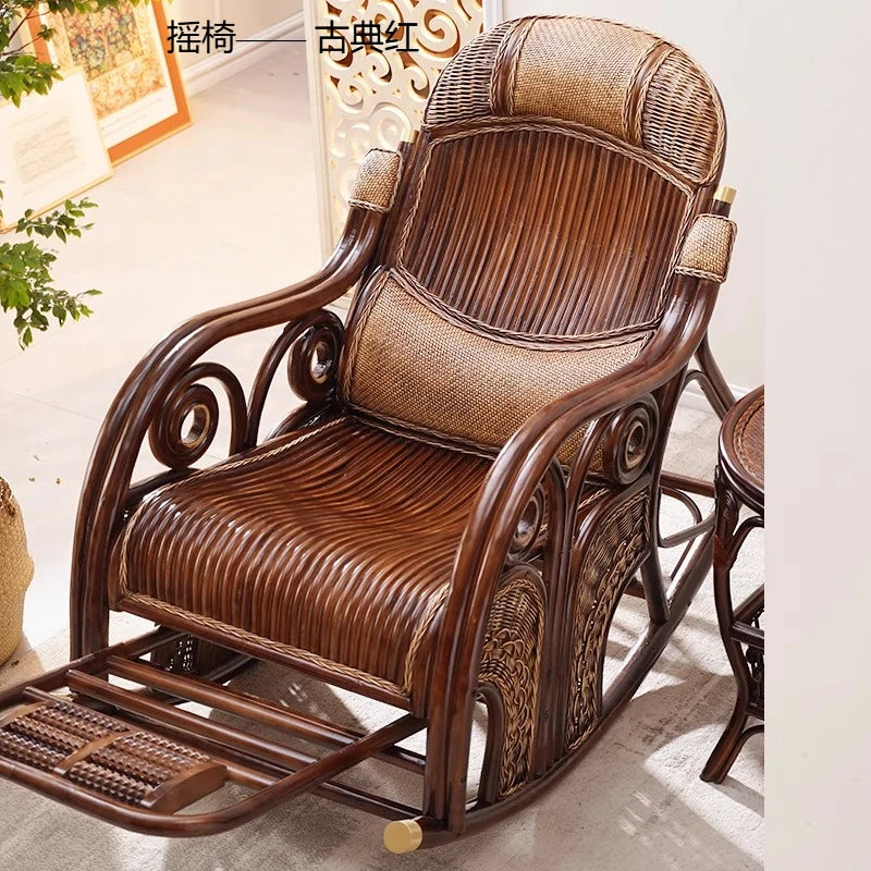 natural true rattan rocking chair recliner sofa single balcony home leisure retro cushion living room