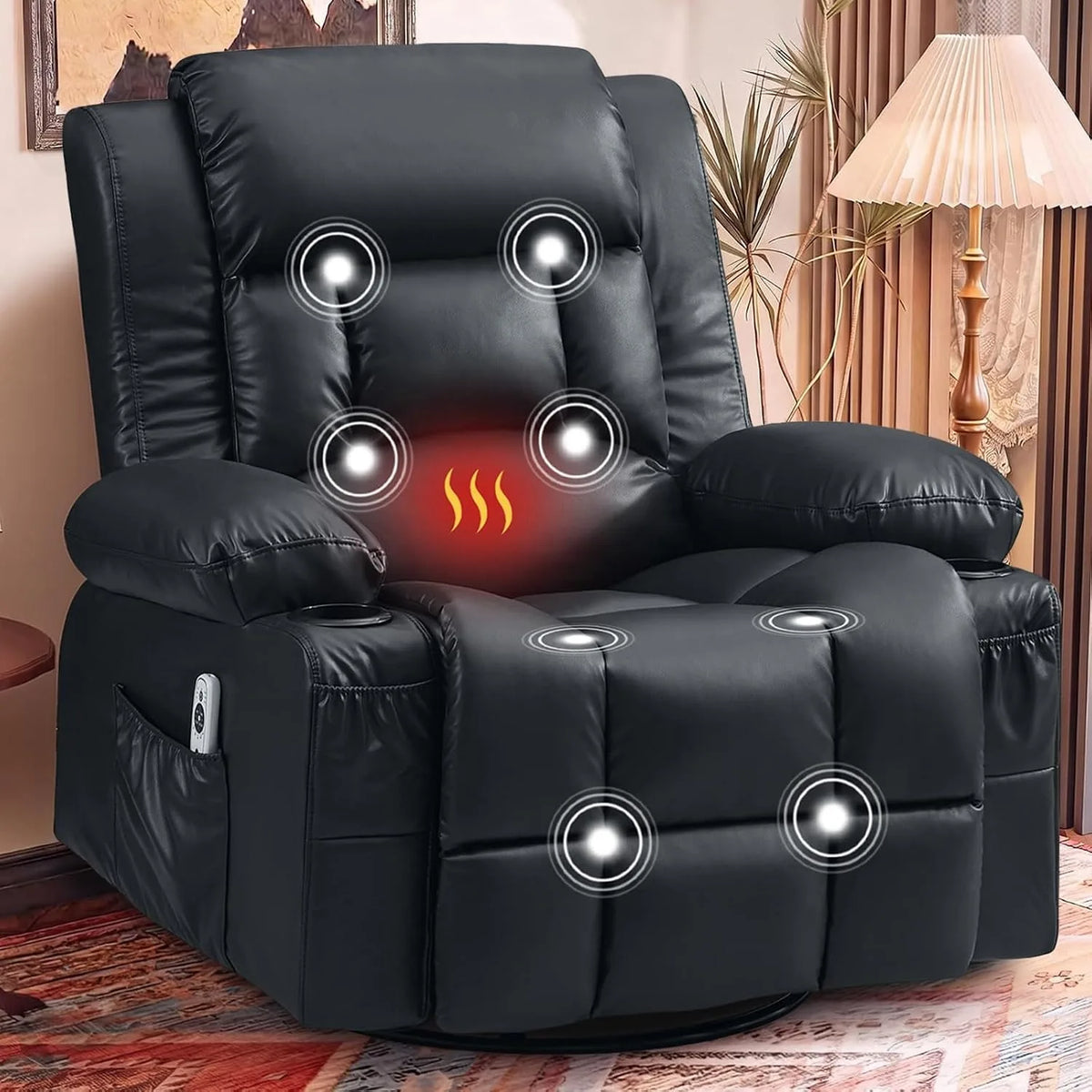 Ergonomic Swivel Rocking Recliner Chair, Vibration Massage & Heat, Custom