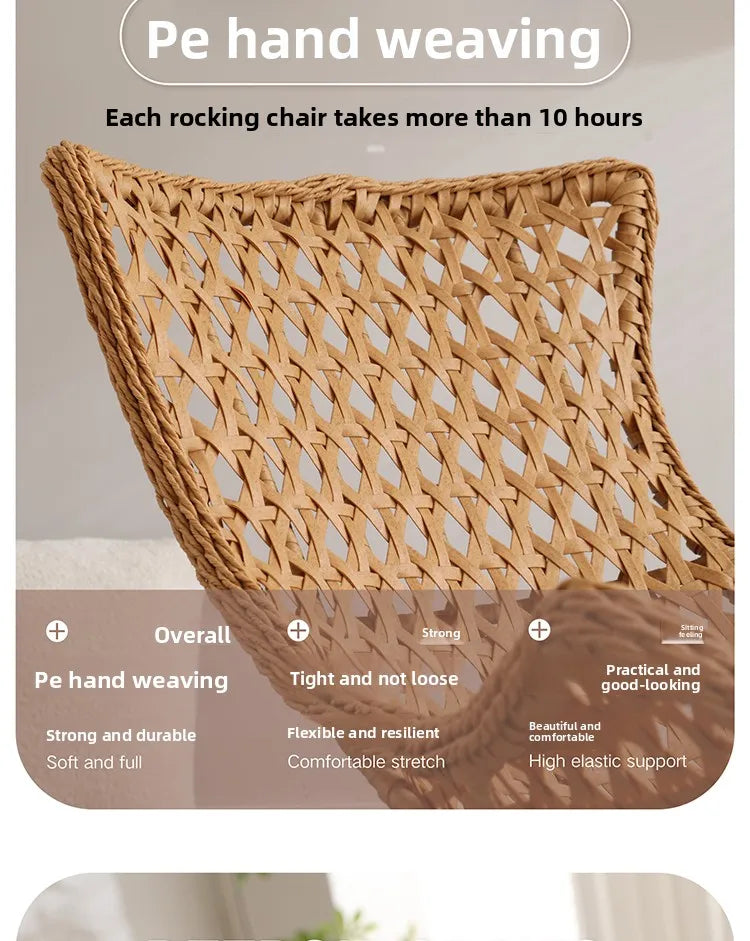 Rattan Rocking Chair for Sleeping Single Recliner Lounge Chair for Living Room Patio Outdoor Relaxing Seat Natural Wicker Rocker