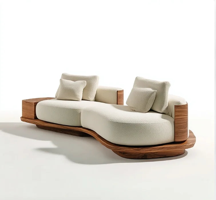 #Modern Style Two-Seat Sectional Sofa Bed Set Storage Fabric Wooden Legs For Home Apartment Hotel Villa Use