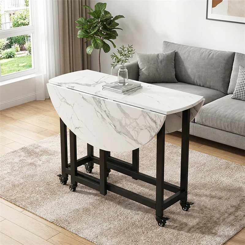 Home Folding Dining Table Set with Chairs Mobile Round Furniture Modern Kitchen Living Room Light Luxury Simple Portable