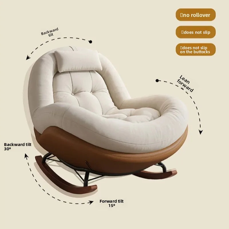 Cozy Button Tufted Rocking Leisure Chair, Curved Wrap-around Chenille Padded Single Recliner Sofa Chair With Wooden Rocking
