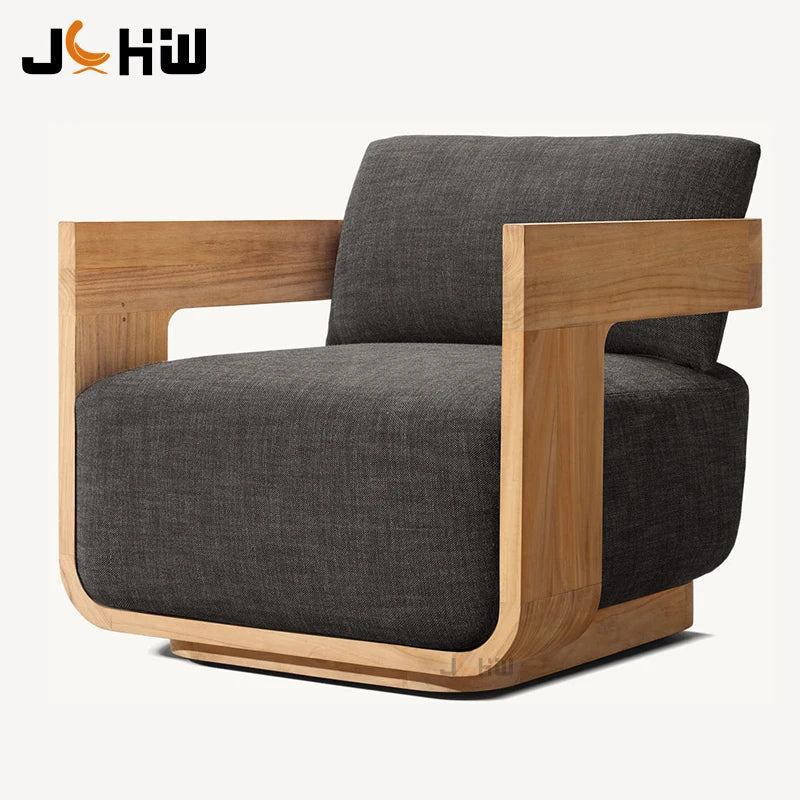 Sofa, with Waterproof UV-resistant Cushion, Outdoor Wooden Furniture, with Customized Service, for Hotel Patio Courtyard Use