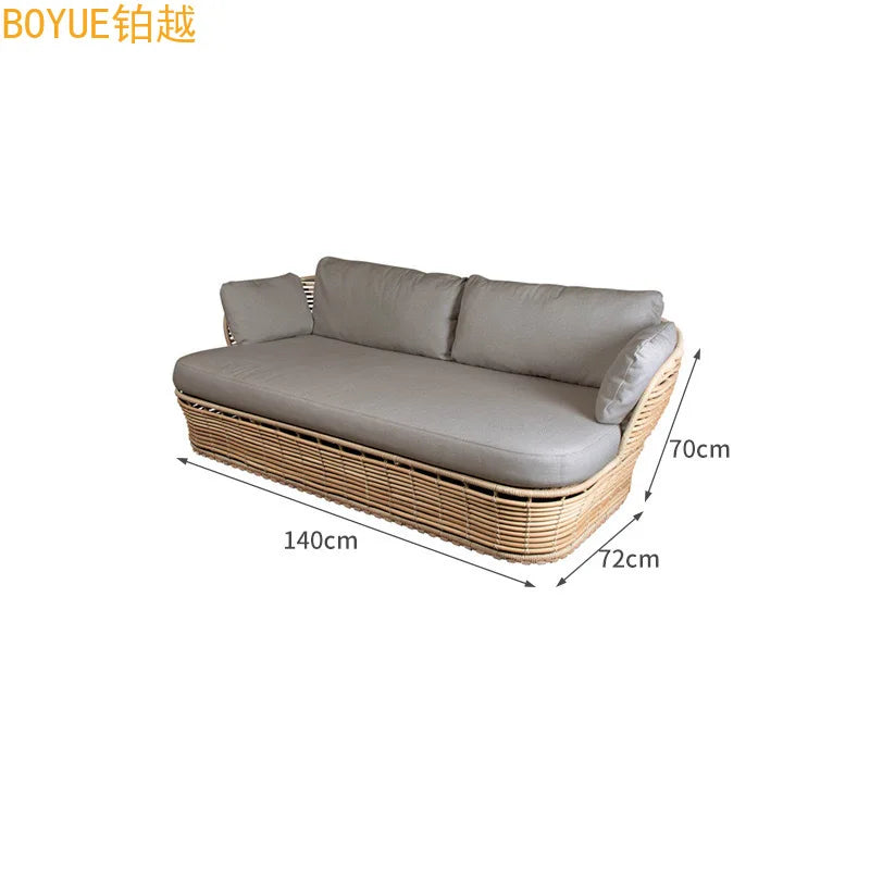 Outdoor faux rattan woven sofa combination, courtyard garden, waterproof and sunproof outdoor balcony lounge bed rattan chair fu