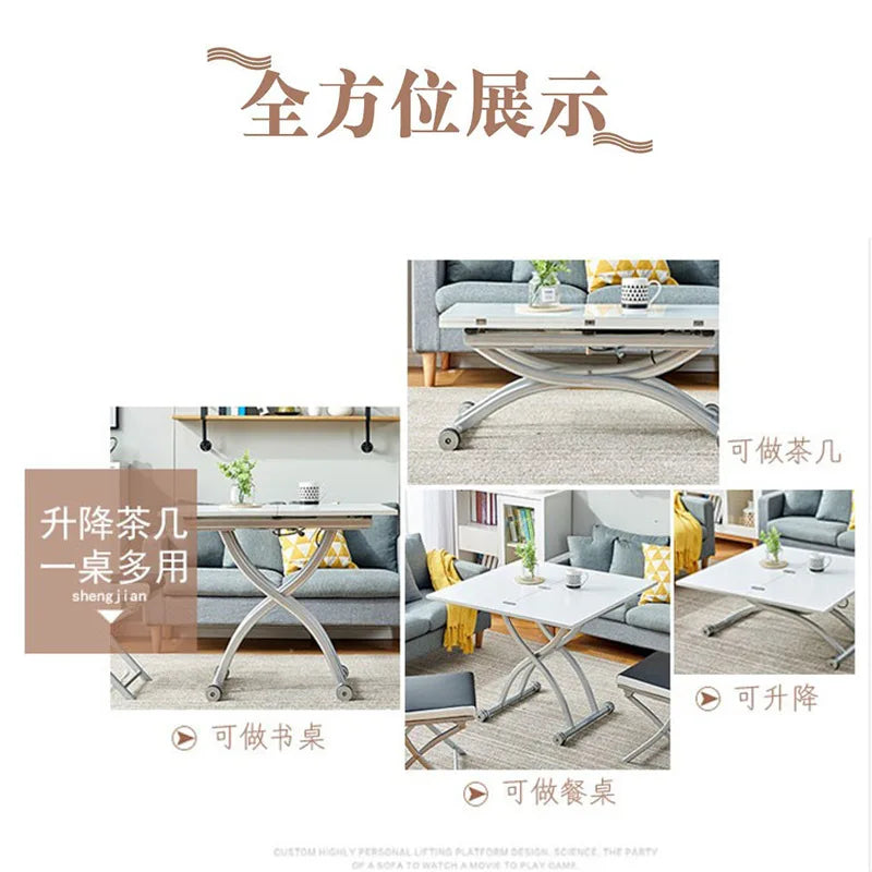 movable coffee table dining table integrated household small apartment folding lifting living room table dual-purpose movable