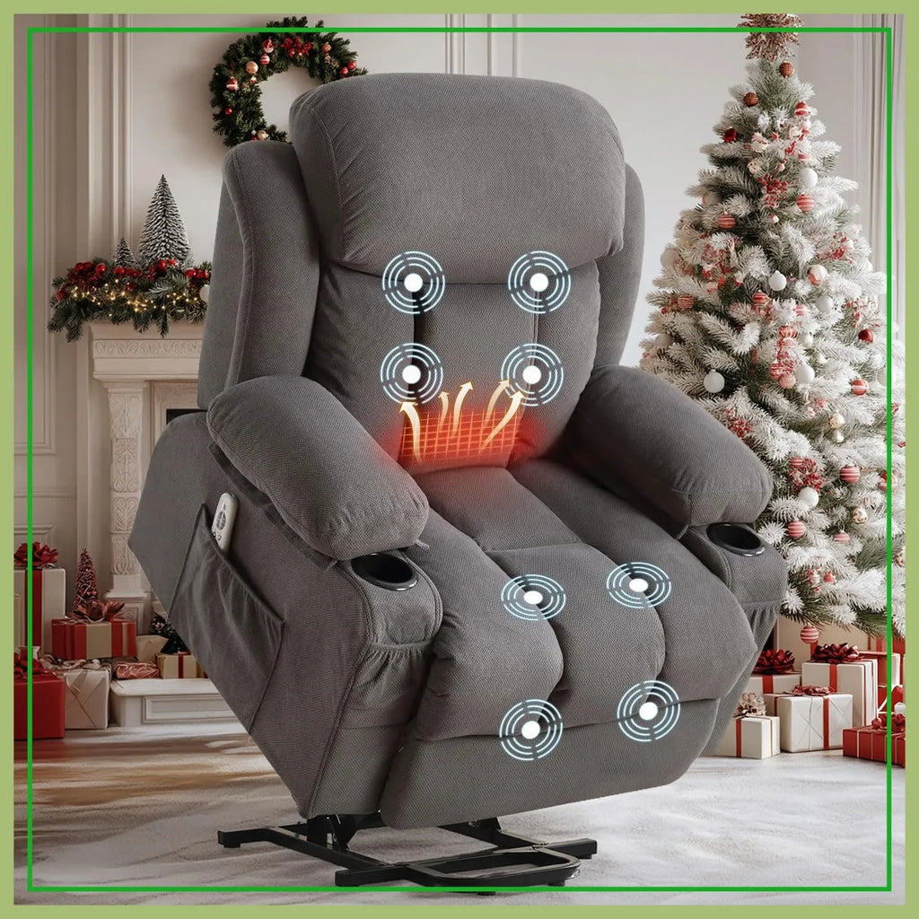 Power Lift Recliner Chair with Massage & Heat for Elderly, Electric Recliner with Cup Holders, USB Port