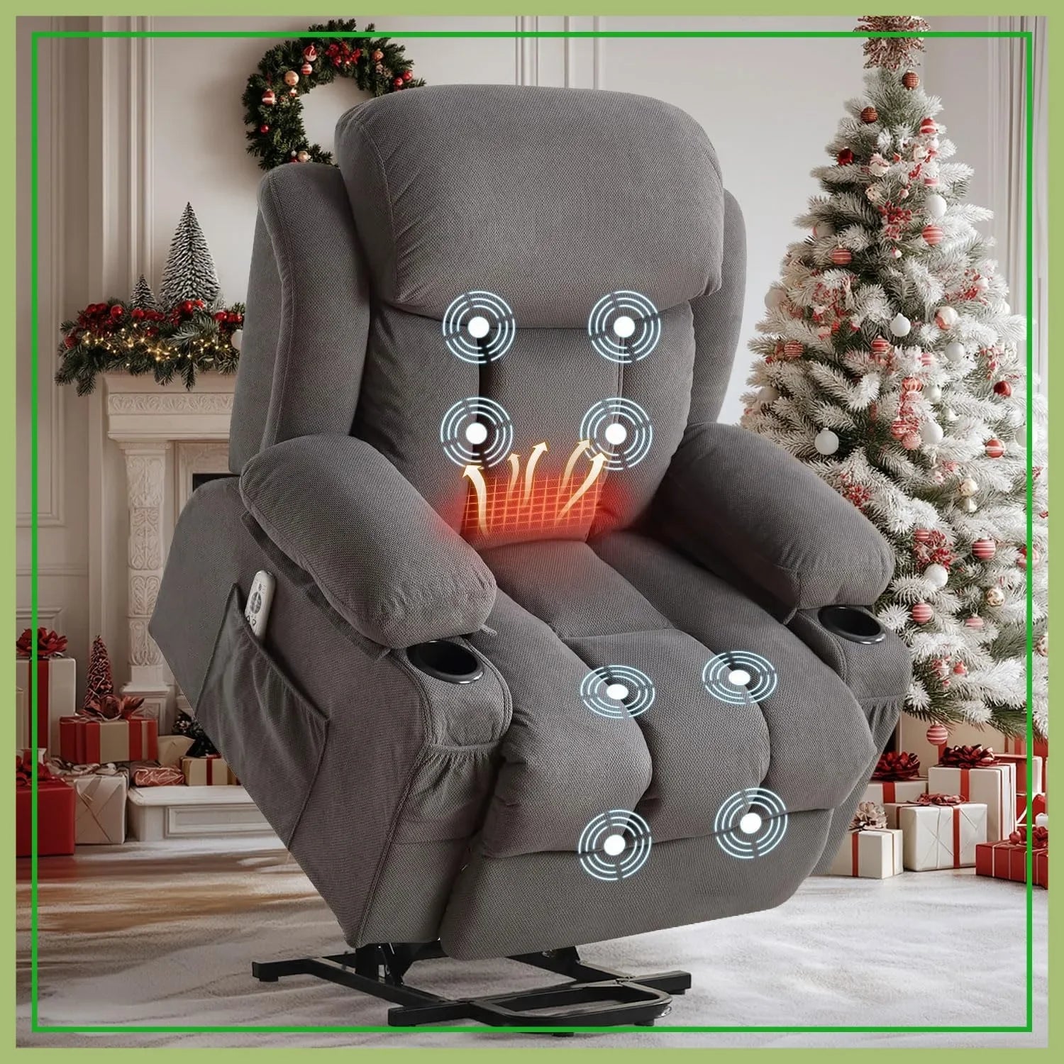 Power Lift Recliner Chair with Massage & Heat for Elderly, Electric Recliner with Cup Holders, USB Port