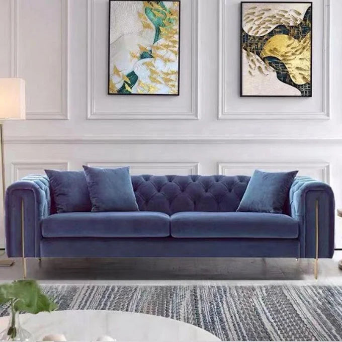 Hot Selling Gilt Velvet Fabric Sofa Design Blue Sofasets Modern Livingroom Furniture Set